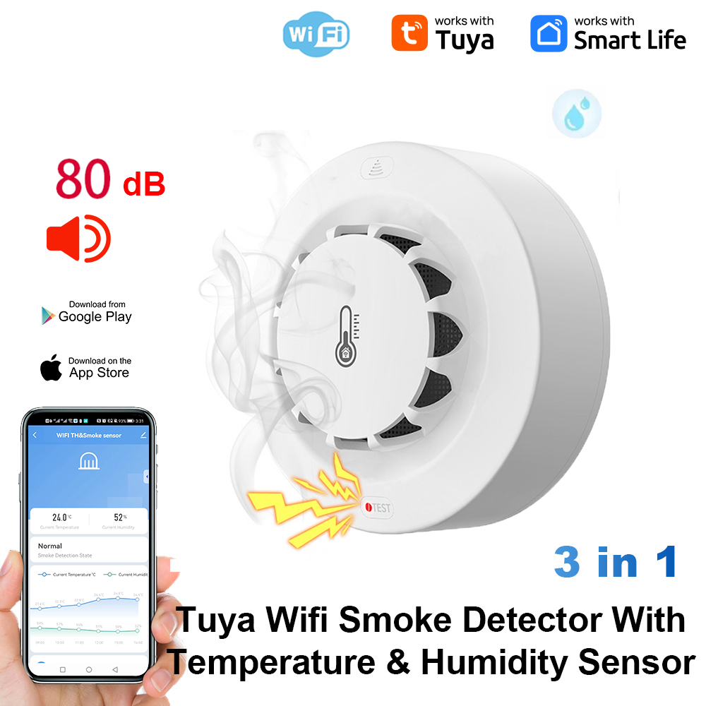 Wifi Thermostat - เซ็นเซอร์วัดอุณหภูมิและความชื้นแบบ WiFi ของ Tuya พร้อมระบบตรวจจับควันและสัญญาณเตือนภัย สำหรับบ้านและสถานที่อื่นๆ