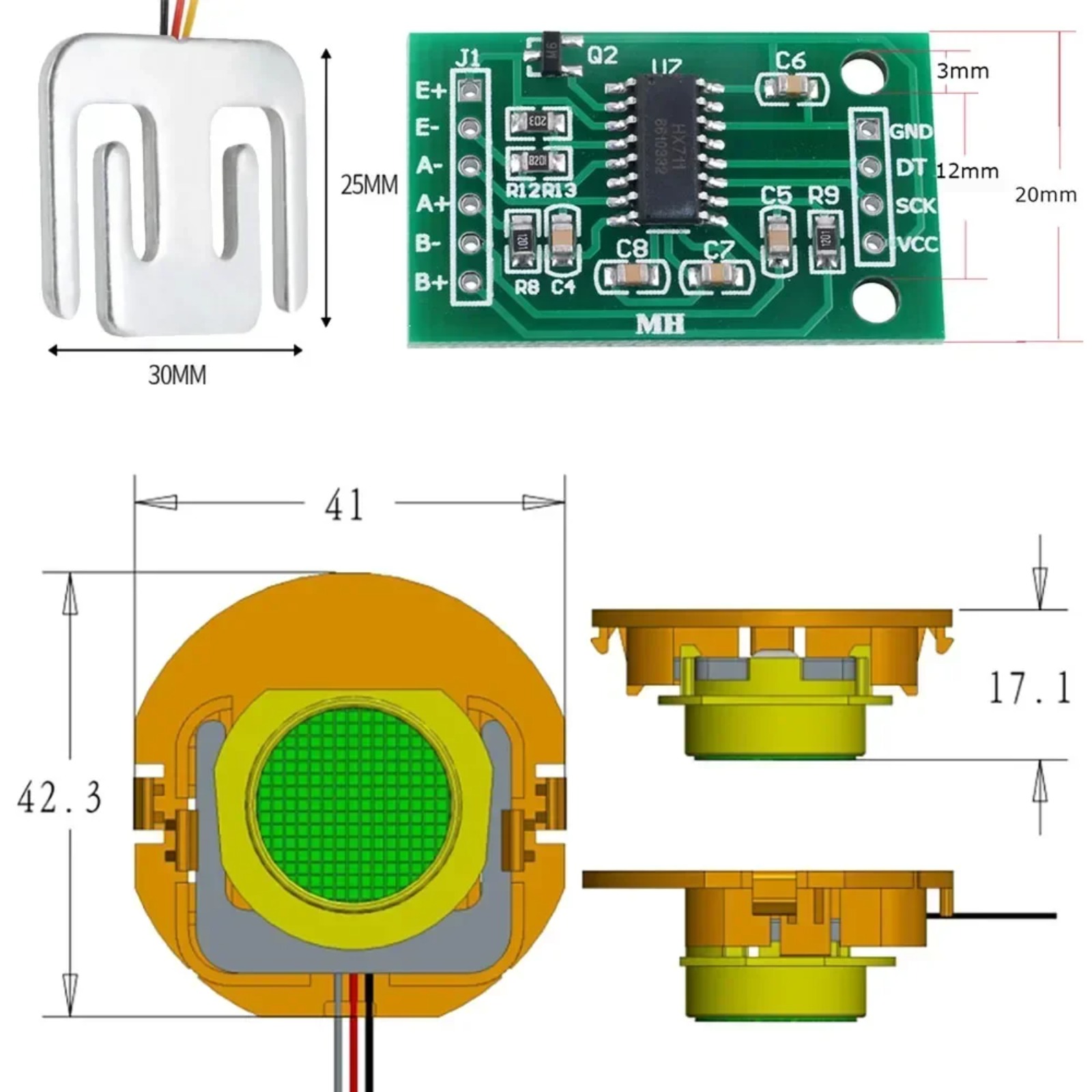 Sensor Kit Arduino - เซ็นเซอร์วัดน้ำหนัก DIYmall 50 กก. พร้อมโมดูลขยายสัญญาณ HX711