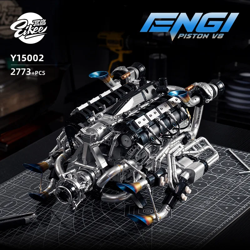 Stem Robotics Kit - ชุดประกอบเครื่องยนต์ V8 สำหรับผู้ใหญ่ ของเล่น STEM วิศวกรรมเครื่องกลแบบทวินเทอร์โบ
