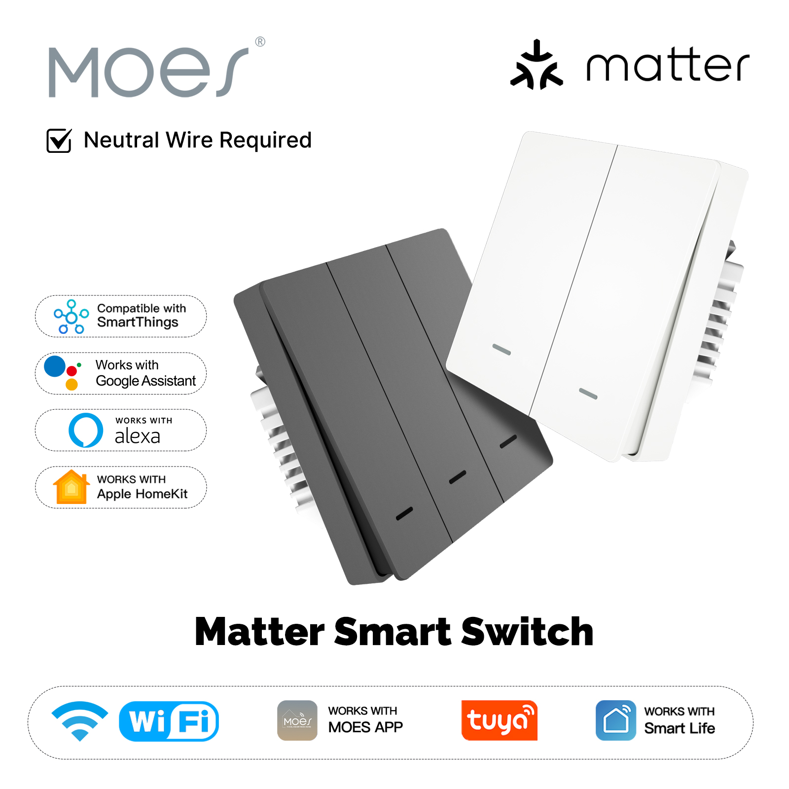 Smart Light Switch Wifi - MOES Matter Tuya WiFi สมาร์ทปุ่มสวิทช์ EU