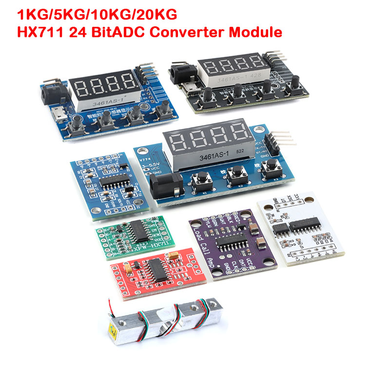 Sensor Kit Arduino - โหลดเซลล์ HX711 AD โมดูลเซ็นเซอร์น้ำหนักจอแสดงผลดิจิตอลเครื่องชั่งอิเล็กทรอนิกส์เซ็นเซอร์วัดแรงกดสำหรับอาร์ดูโน่