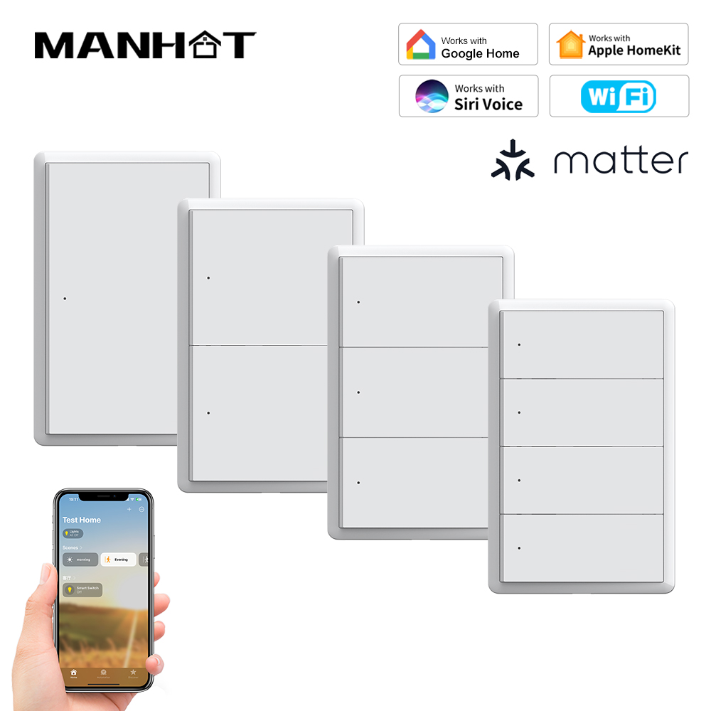 Smart Light Switch Wifi - สวิตช์ไฟอัจฉริยะ MANHOT Homekit WiFi แบบไม่ต้องใช้สายนิวทรัล สวิตช์แบบกดปุ่ม