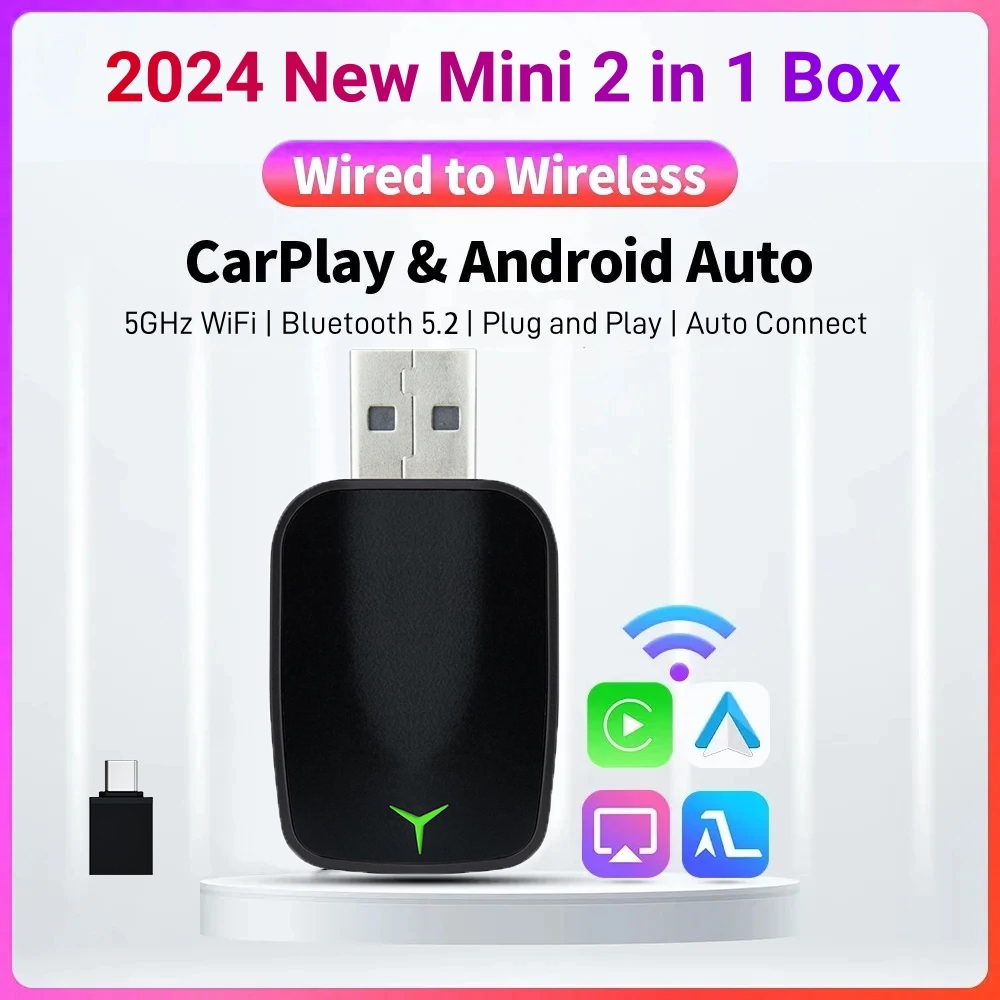 Wifi Smart Plug - ใหม่แบบมีสายไร้สายCarplay Android 2 In 1 อะแดปเตอร์อัตโนมัติรถGadgetสมาร์ทกล่องPlug